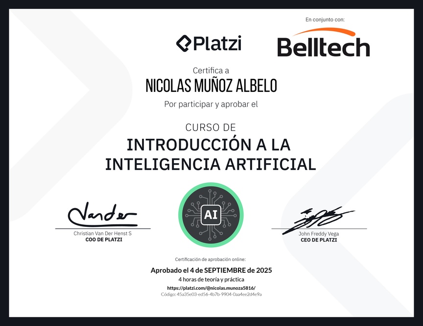 Diploma del Curso Gratis de Introducción a la Inteligencia Artificial