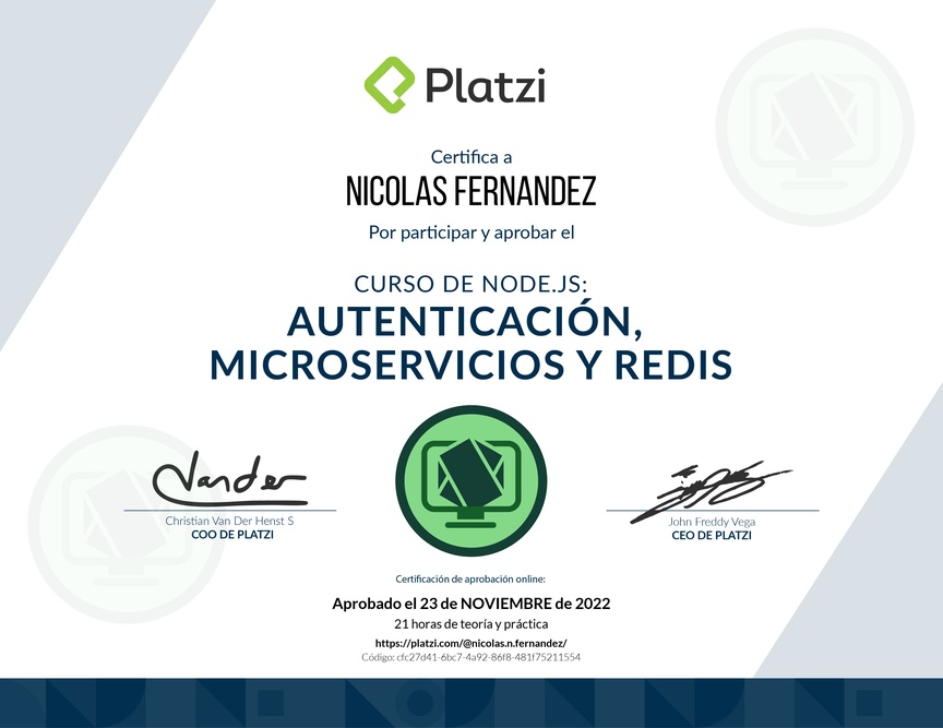 Diploma del Curso de Node.js: Autenticación, Microservicios y Redis