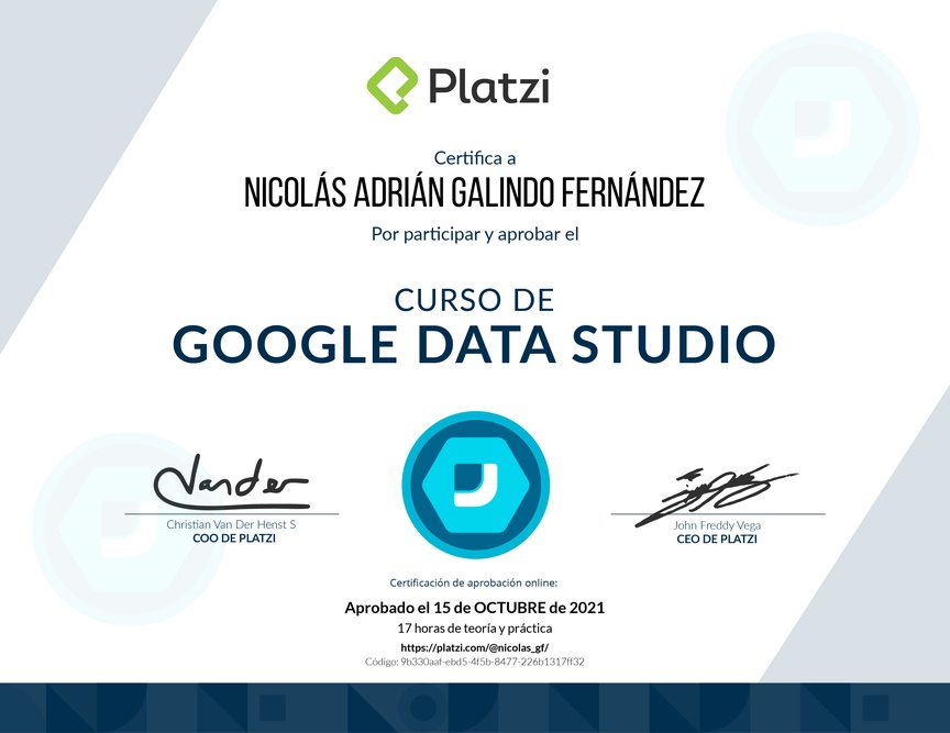 Diploma del Curso de Google Data Studio