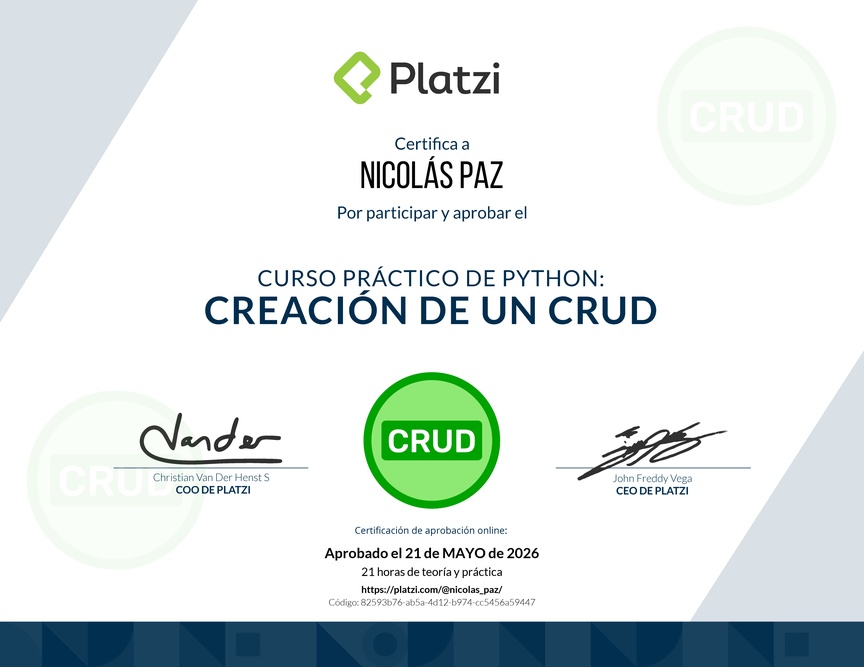 Diploma del Curso Práctico de Python: Creación de un CRUD