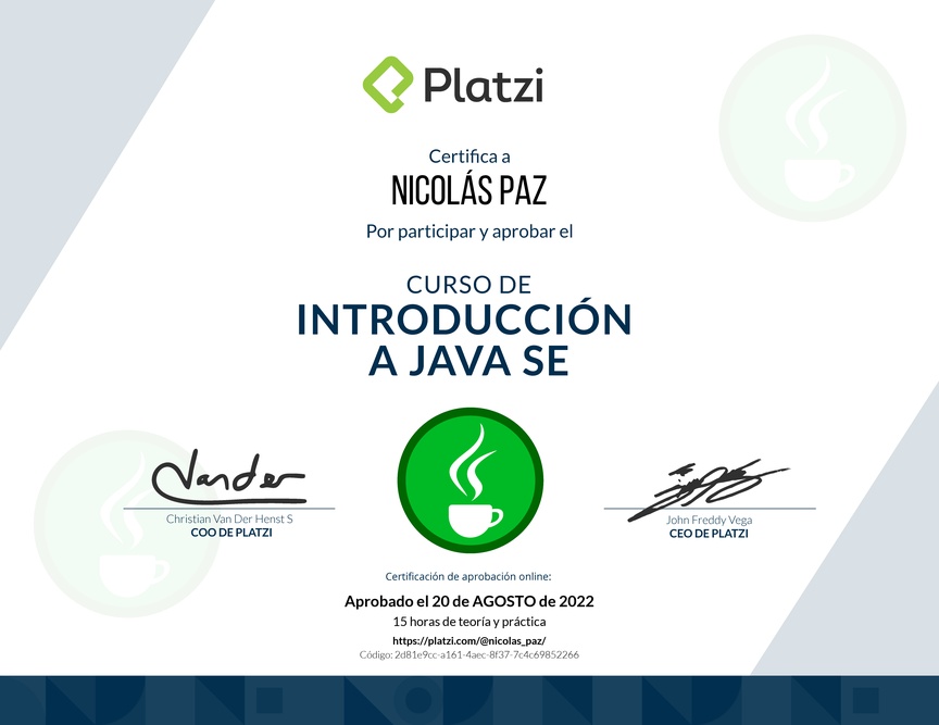 Diploma del Curso de Introducción a Java