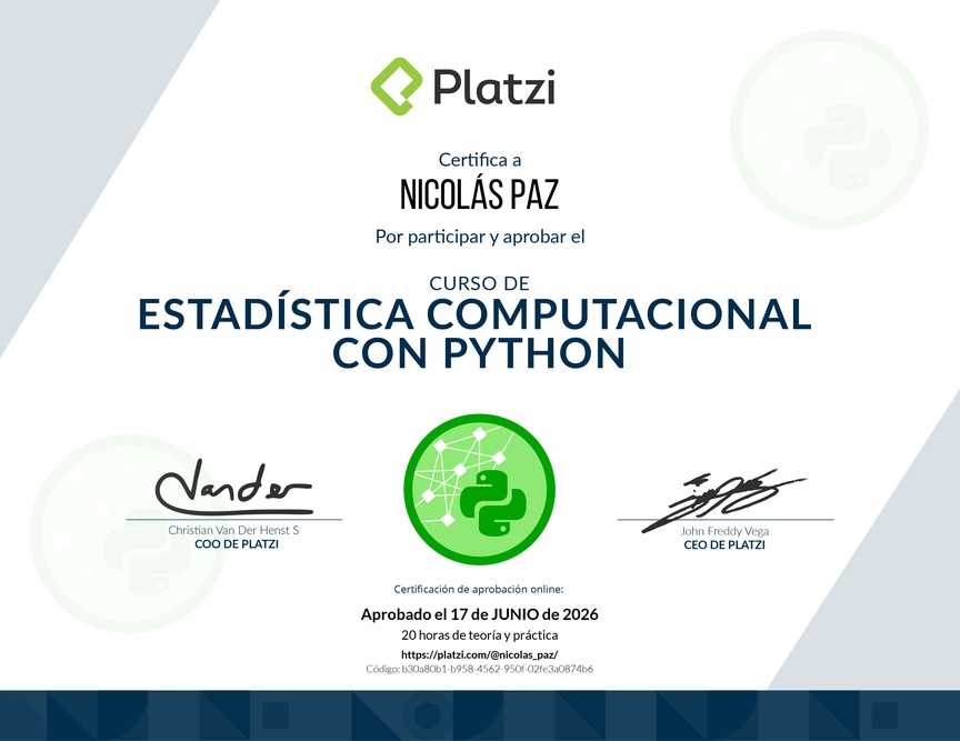 Diploma del Curso de Estadística Computacional con Python