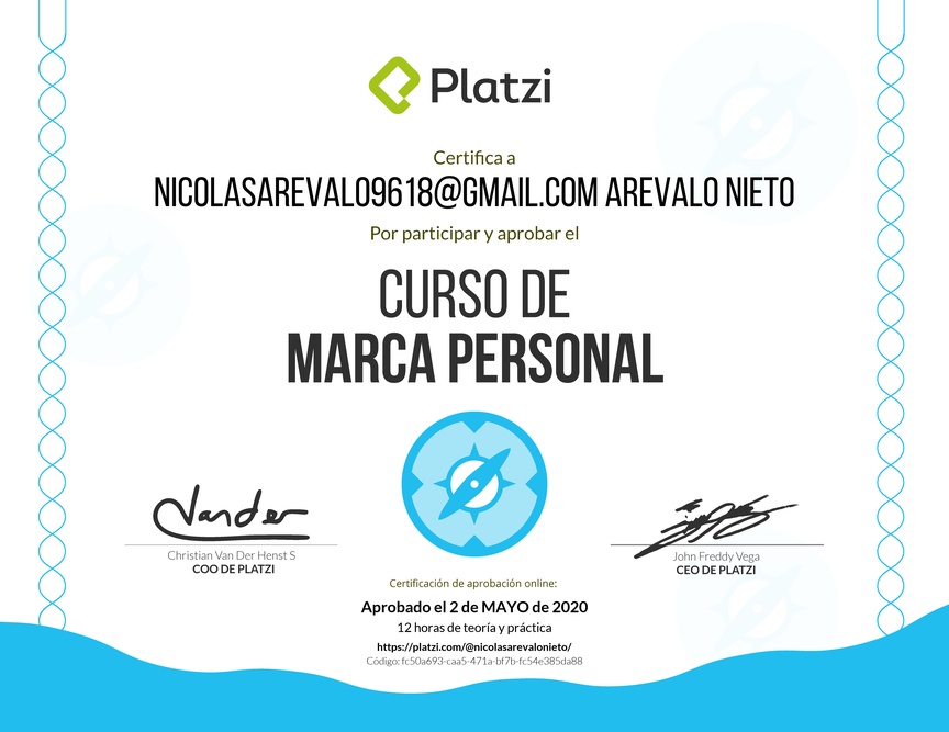 Diploma del Curso Gratis de Marca Personal 2018