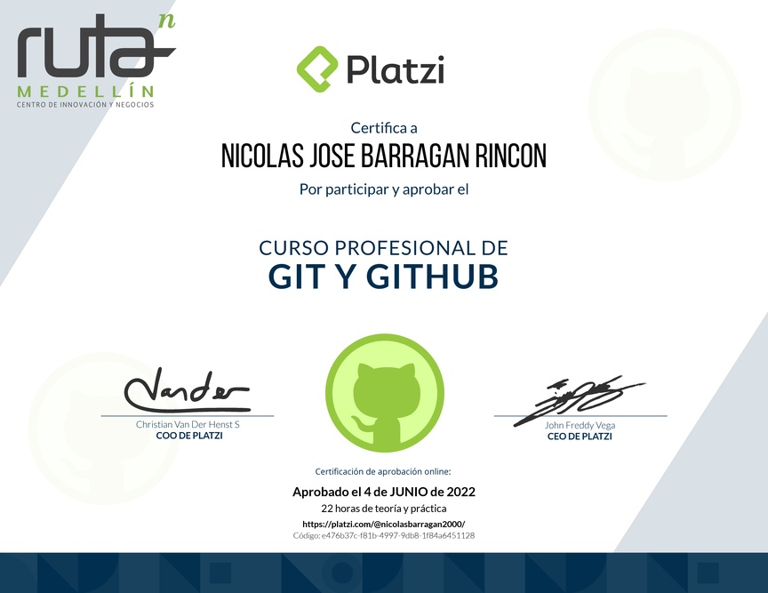 Diploma del Curso Profesional de Git y GitHub