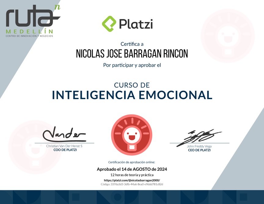 Diploma del Curso de Inteligencia Emocional