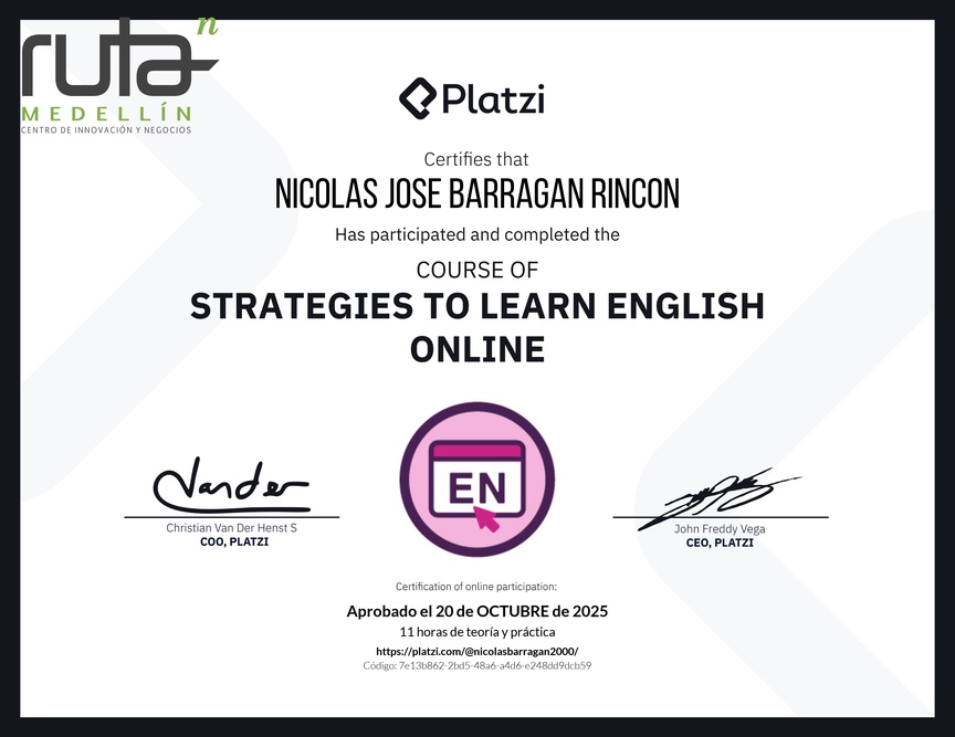 Diploma del Curso Gratis de Estrategias para Aprender Inglés en Línea