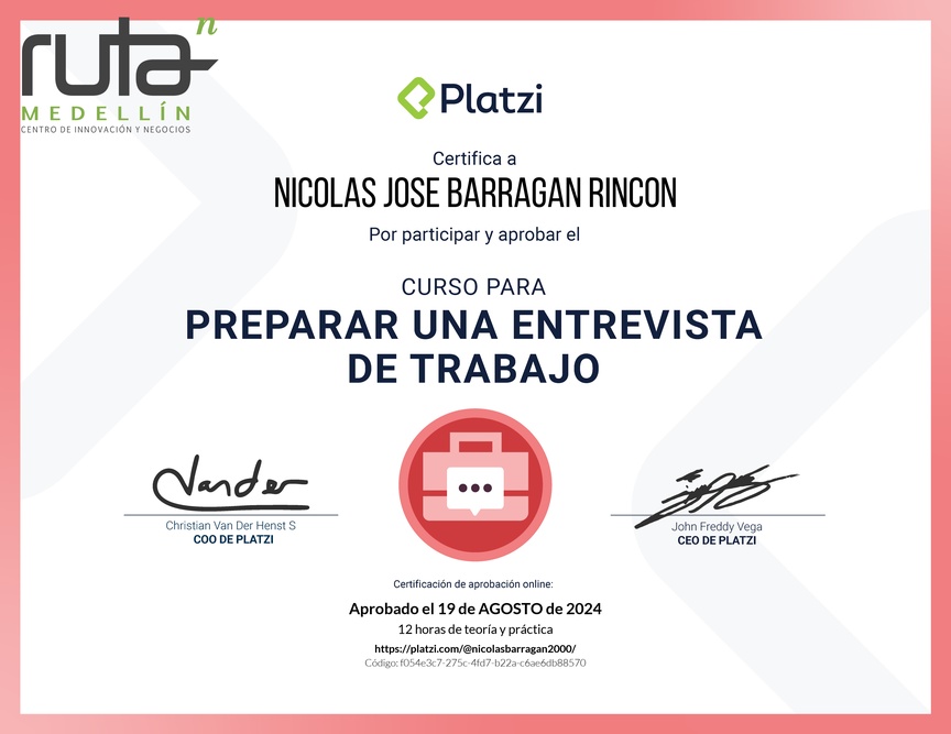 Diploma del Curso para Preparar una Entrevista de Trabajo