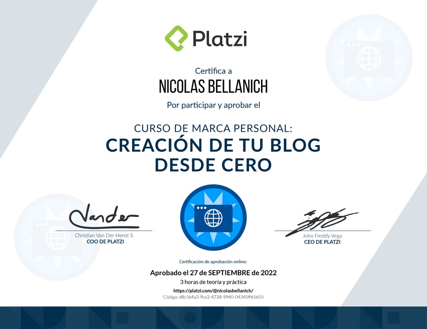 Diploma del Curso de Creación y Gestión de Blogs para Marca Personal