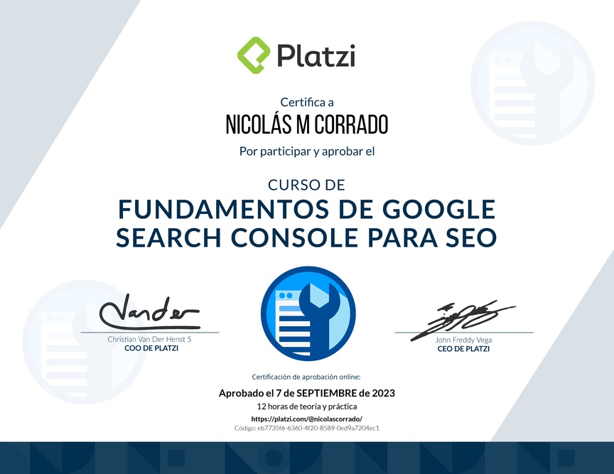 Diploma del Curso de Fundamentos de Google Search Console para SEO