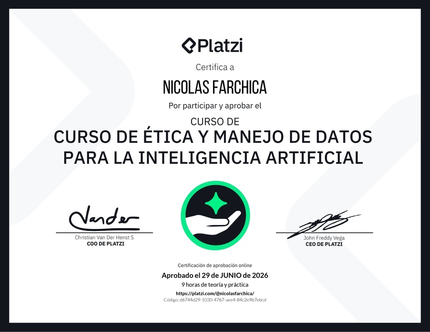 Diploma del Curso de Ética y Manejo de Datos para Inteligencia Artificial