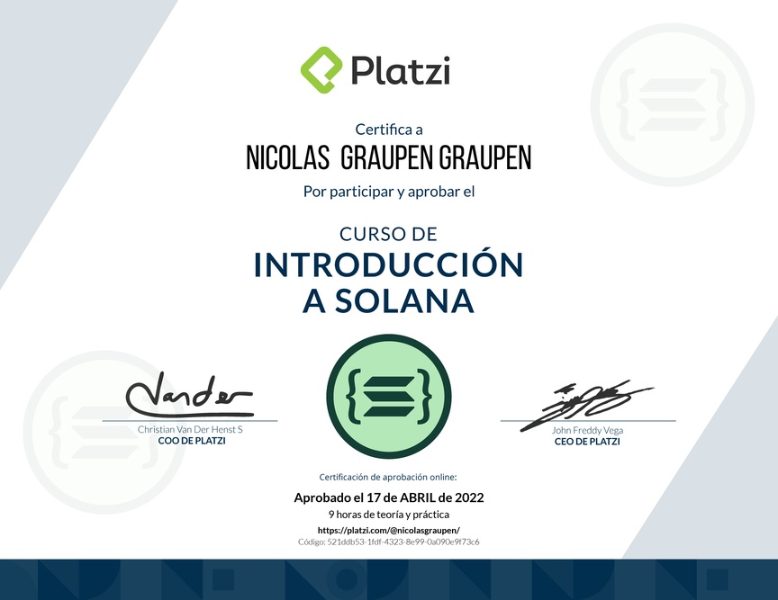 Diploma del Curso de Introducción a Solana