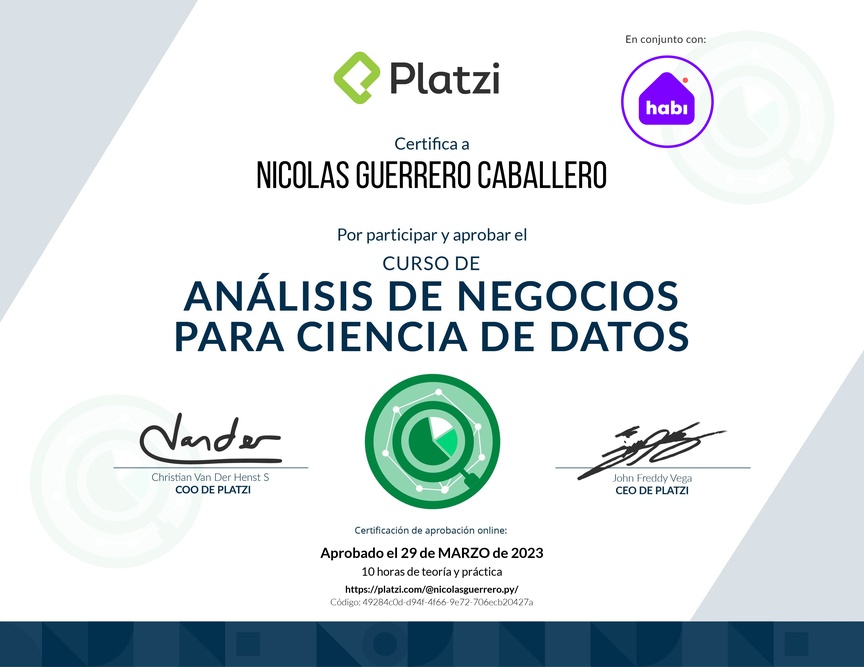 Diploma del Curso de Análisis de Negocios para Ciencia de Datos