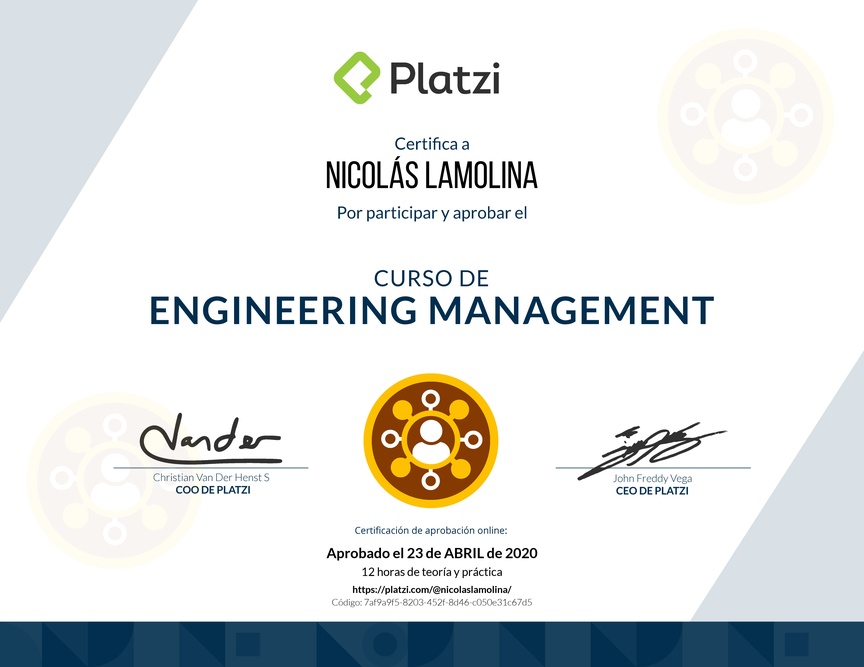 Diploma del Curso de Engineering Management