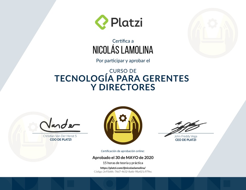 Diploma del Curso de Tecnología para Gerentes y Directores