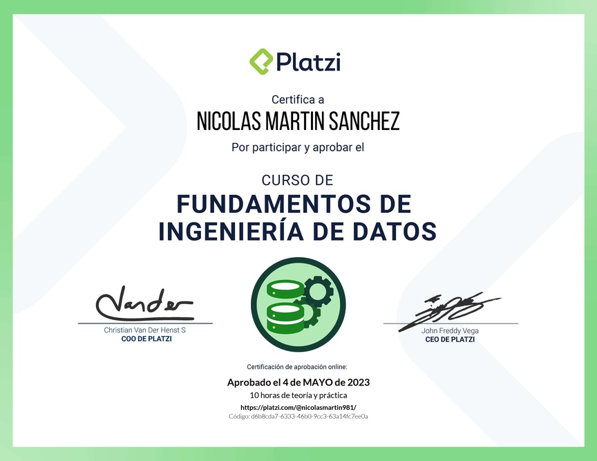 Diploma del Curso de Fundamentos de Ingeniería de Datos