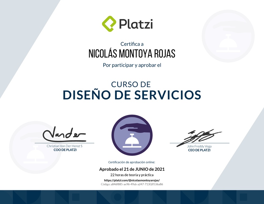Diploma del Curso de Diseño de Servicios