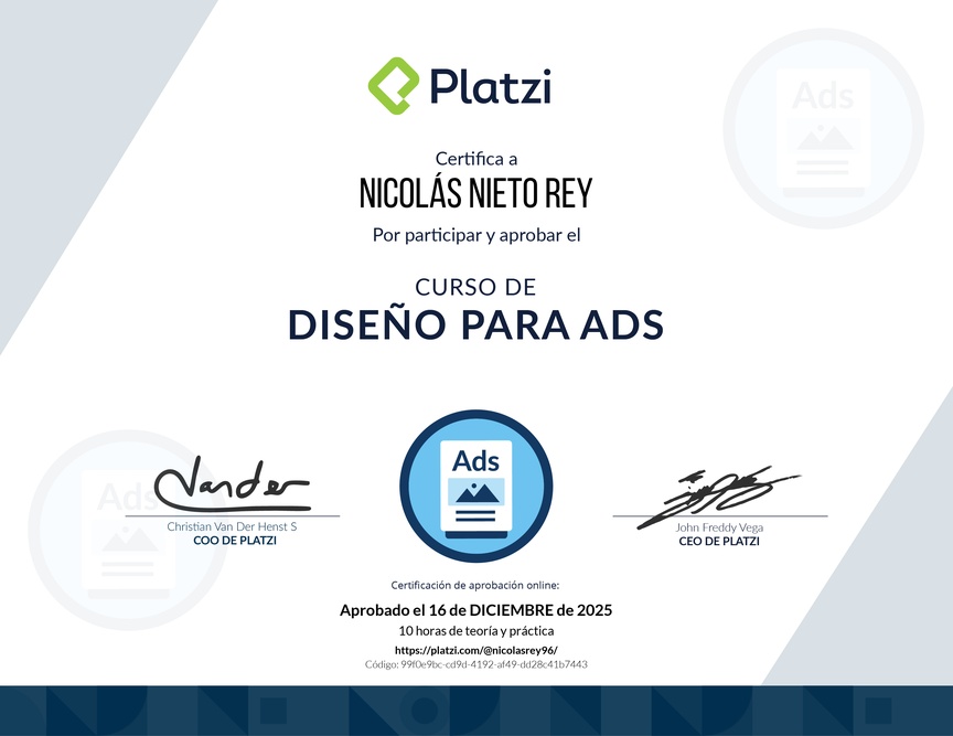Diploma del Curso de Diseño Gráfico para Ads