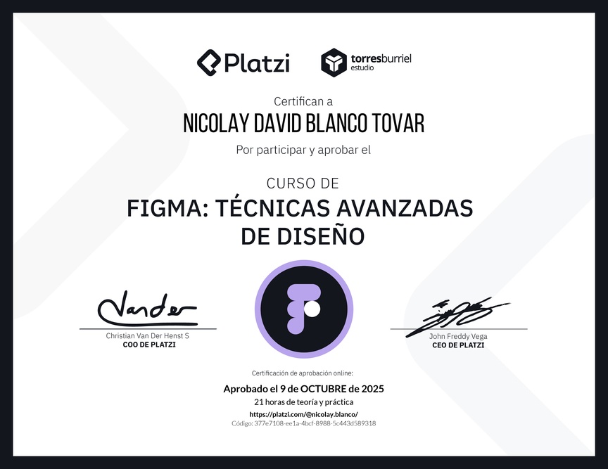 Diploma del Curso de Figma: Técnicas Avanzadas de Diseño