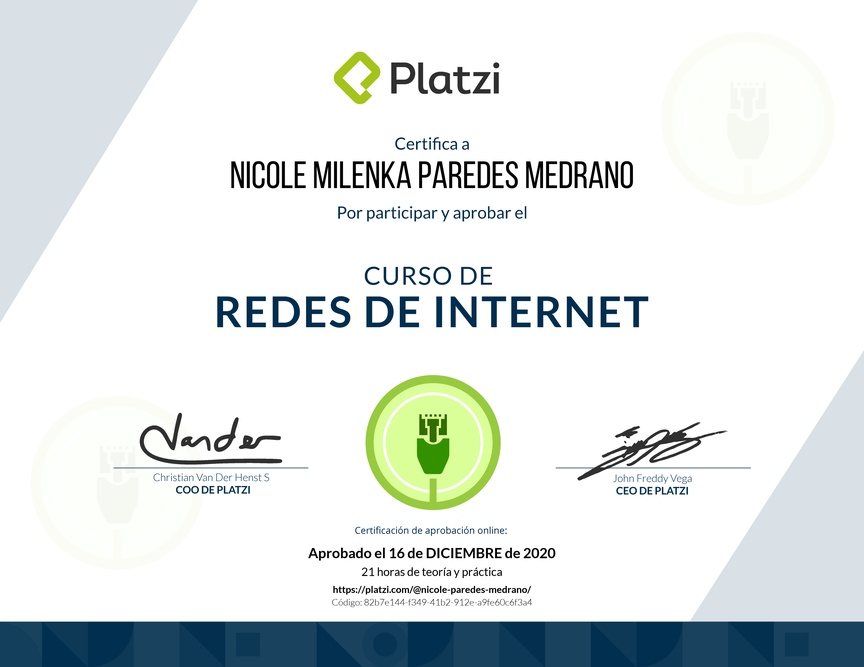 Diploma del Curso de Redes Informáticas de Internet 2017