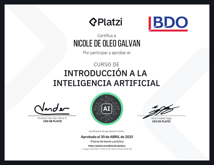 Diploma del Curso Gratis de Introducción a la Inteligencia Artificial