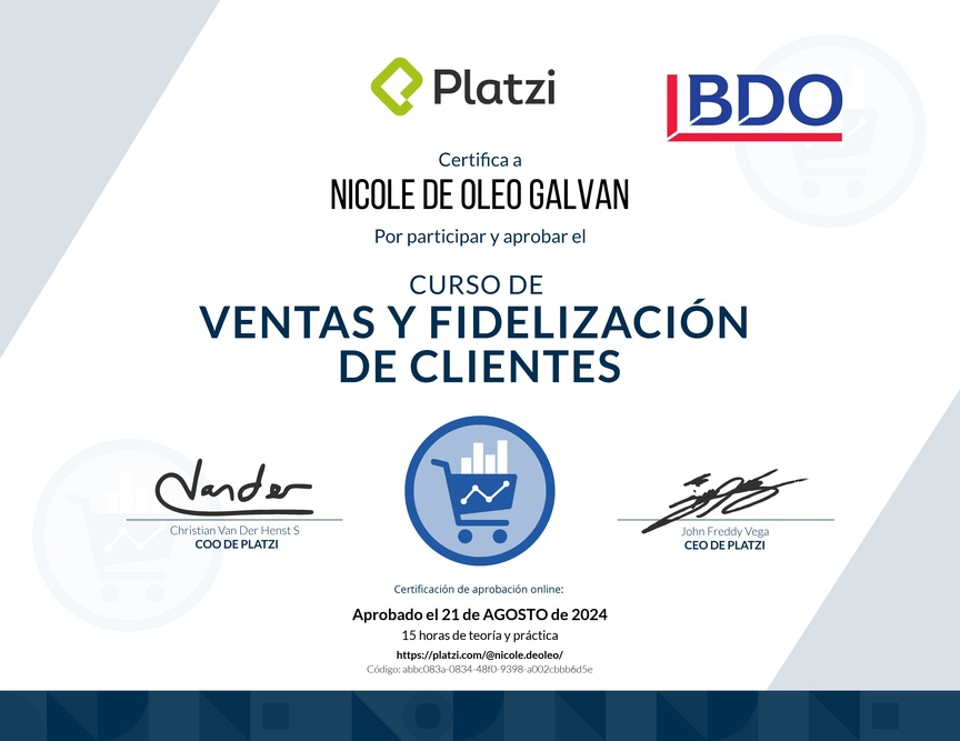 Diploma del Curso de Ventas y Fidelización de Clientes con Buyer Journey