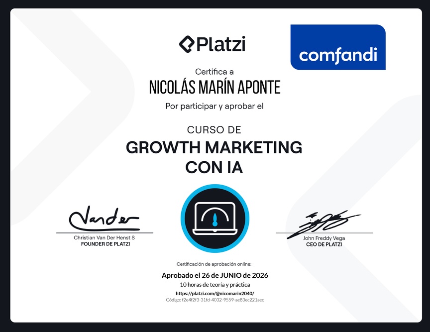 Diploma del Curso de Growth Marketing con Inteligencia Artificial
