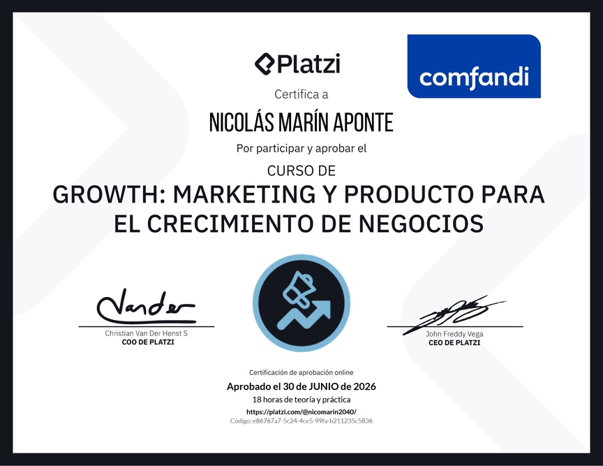 Diploma del Curso de Growth: Marketing y Producto para el Crecimiento de Negocios