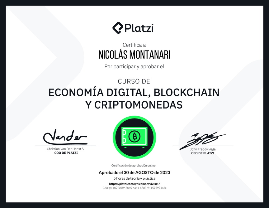 Diploma del Curso de Economía Digital: Bitcoin y criptomonedas