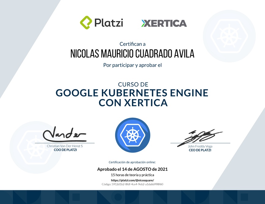 Diploma del Curso de Google Kubernetes Engine (2018)