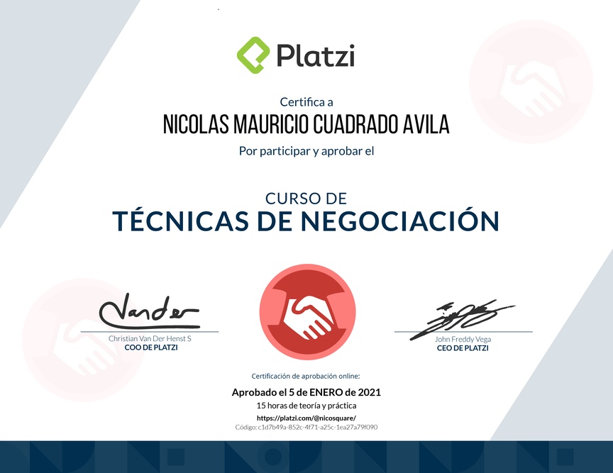 Diploma del Curso de Técnicas de Negociación