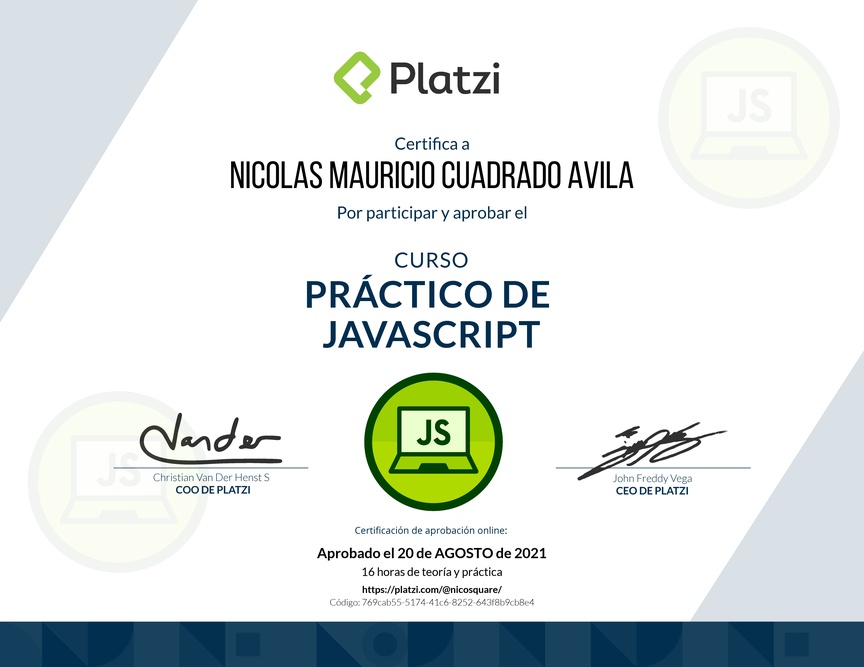 Diploma del Curso Práctico de JavaScript