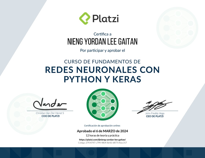 Diploma del Curso de Fundamentos de Redes Neuronales con Python y Keras