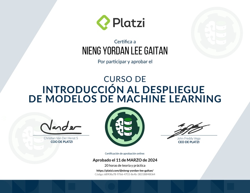 Diploma del Curso de Introducción al Despliegue de Modelos de Machine Learning