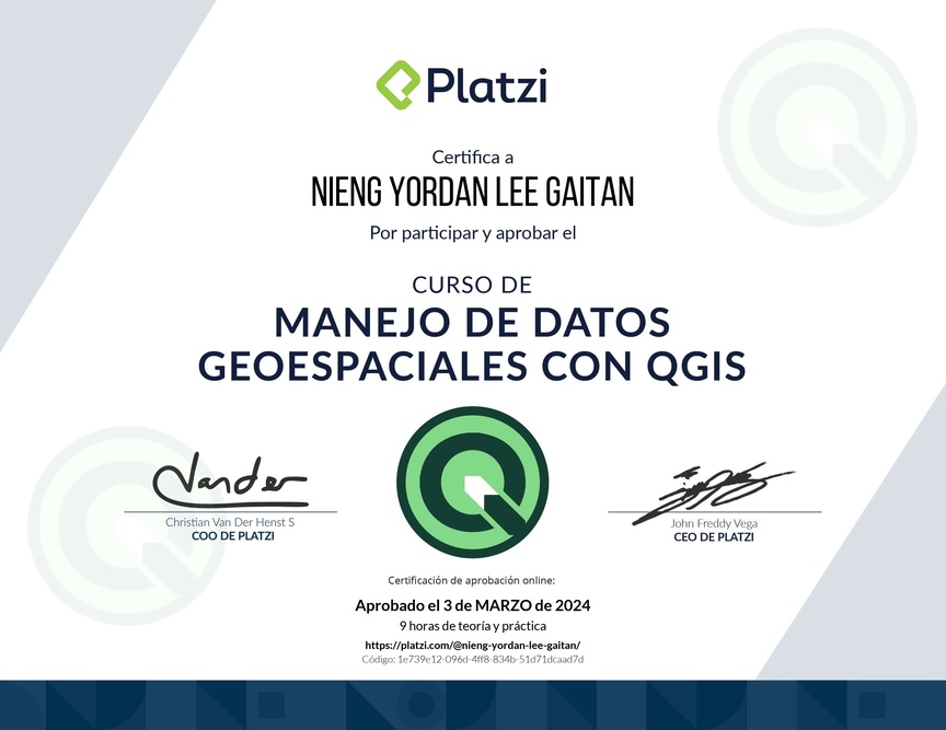 Diploma del Curso de Manejo de Datos Geoespaciales con QGIS