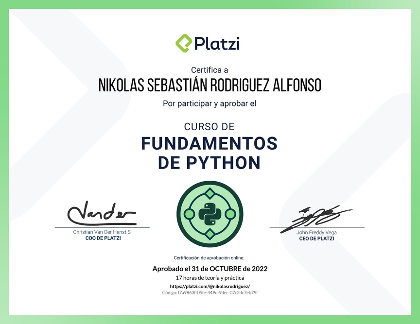 Diploma del Curso de Fundamentos de Python