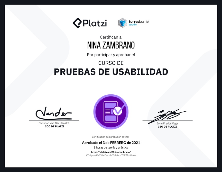 Diploma del Curso de Pruebas de Usabilidad