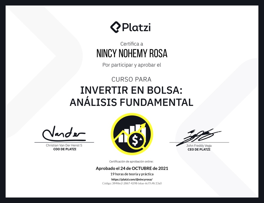 Diploma del Curso para Invertir en Bolsa: Análisis Fundamental