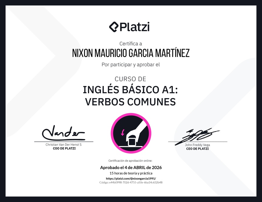 Diploma del Curso de Inglés Básico A1: Verbos Comunes