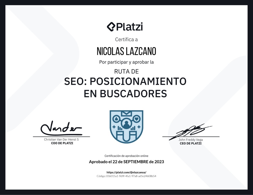 Diploma de la Ruta de Aprendizaje de SEO: Posicionamiento en Buscadores