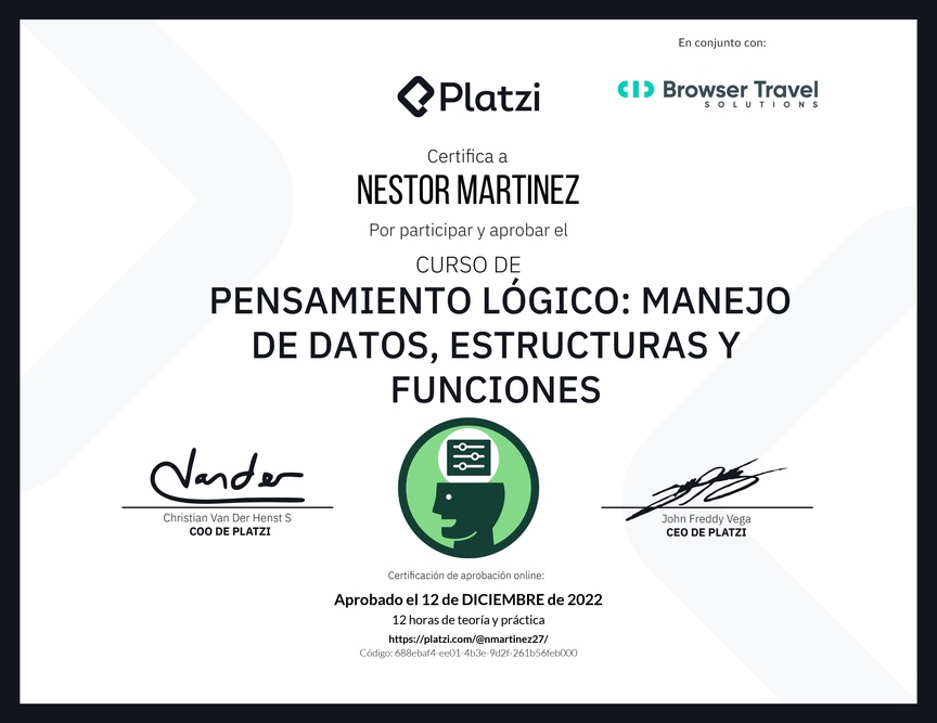 Diploma del Curso de Pensamiento Lógico: Manejo de Datos, Estructuras y Funciones