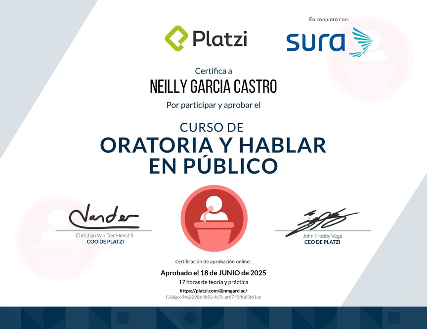 Diploma del Curso de Oratoria para Hablar en Público