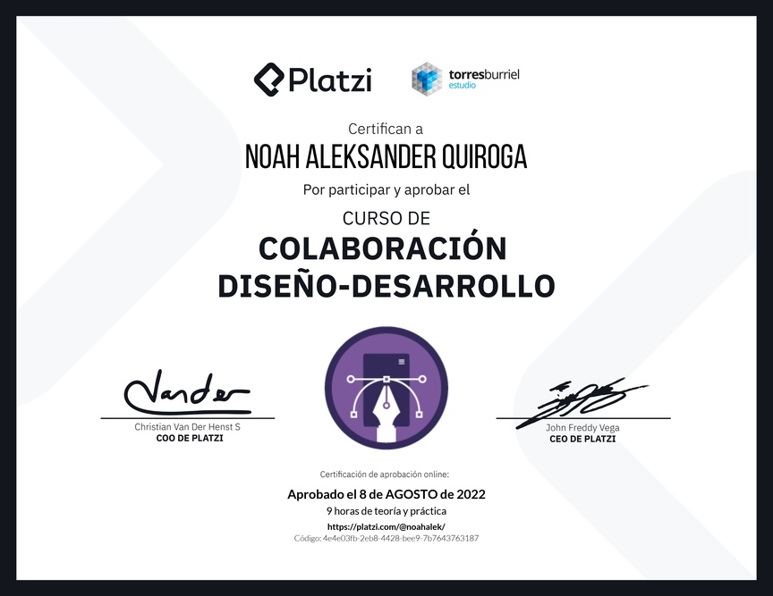 Diploma del Curso de Colaboración Diseño-Desarrollo