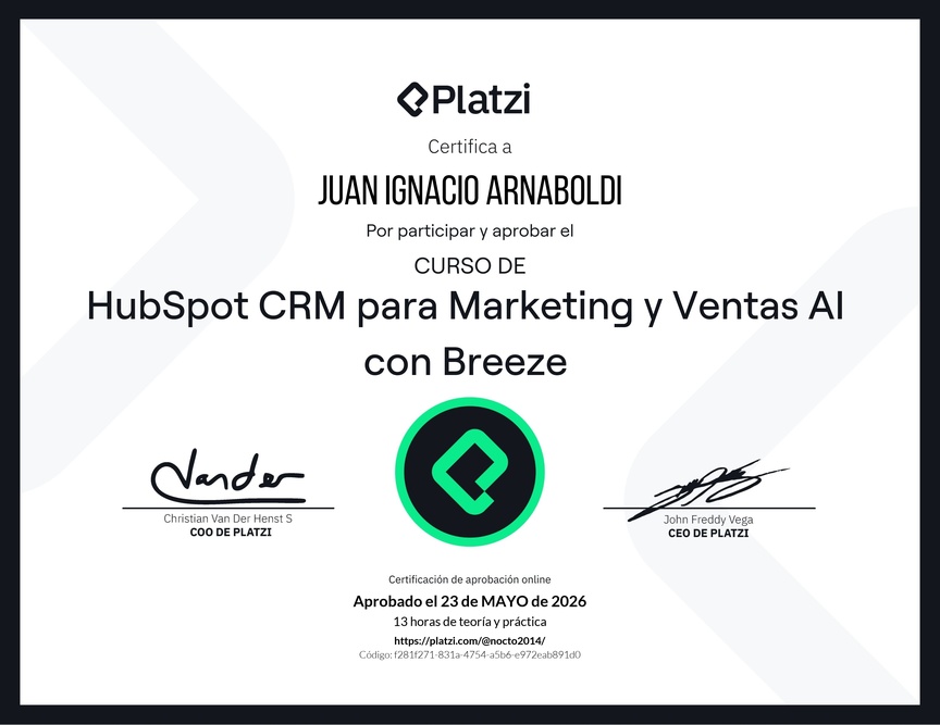 Diploma del Curso de HubSpot para Marketing y Ventas