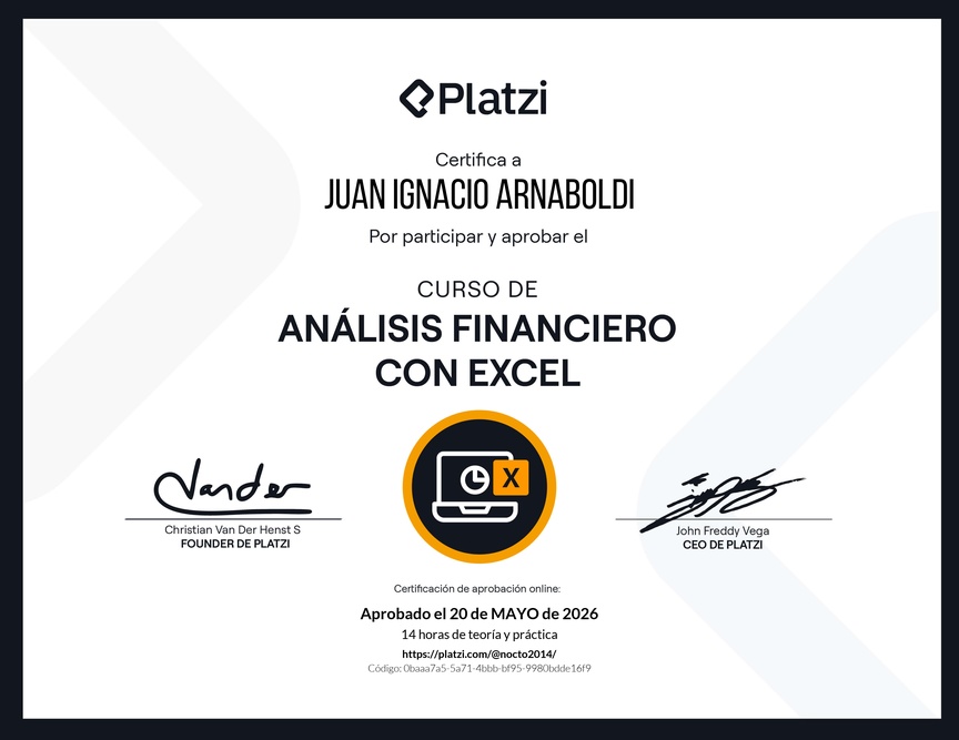 Diploma del Curso de Análisis Financiero con Excel
