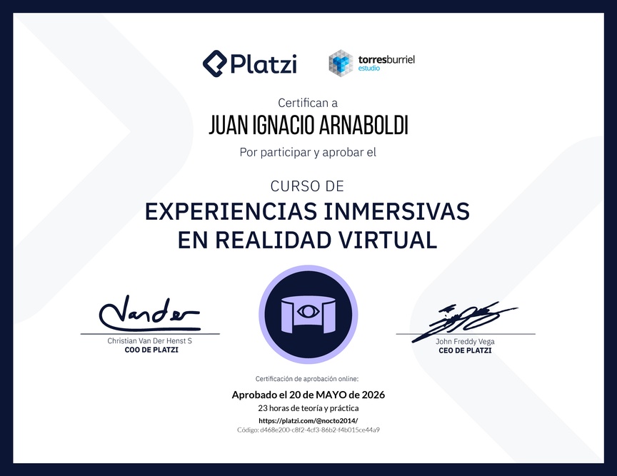 Diploma del Curso de Experiencias Inmersivas en Realidad Virtual