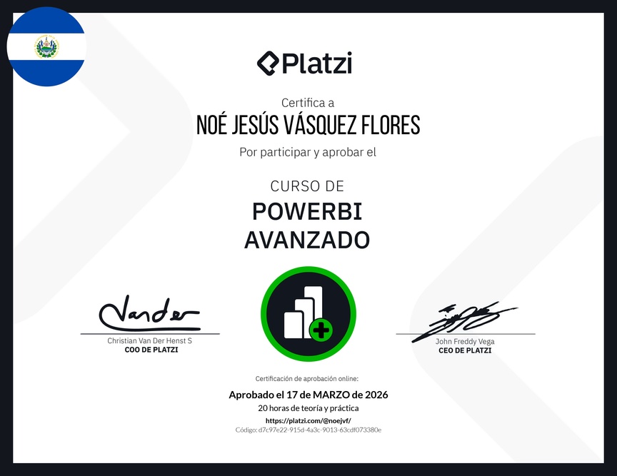 Diploma del Curso PowerBI Avanzado