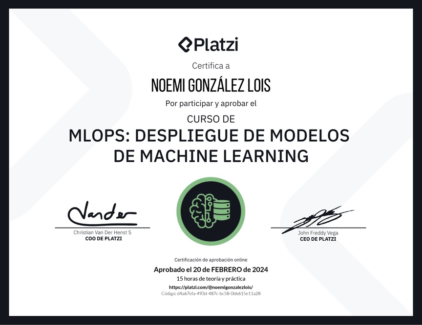 Diploma del Curso de MLOPS: Despliegue de Modelos de Machine Learning