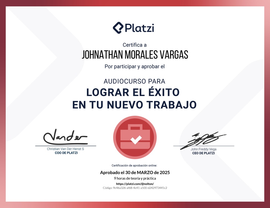 Diploma de Audiocurso para Lograr el Éxito en tu Nuevo Trabajo