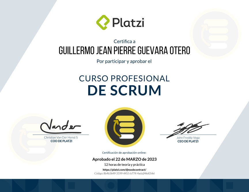 Diploma del Curso Profesional de Scrum