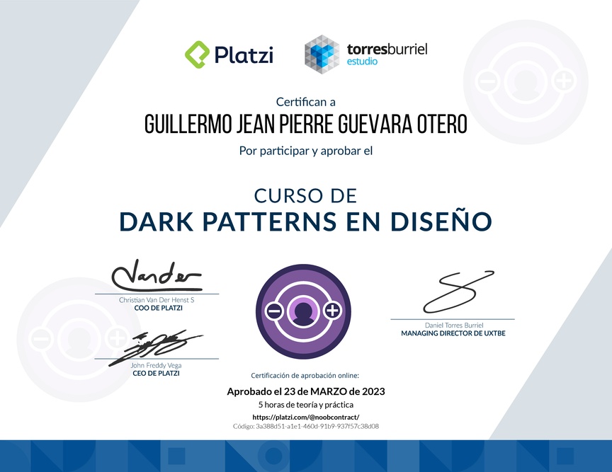 Diploma del Curso para Evitar Dark Patterns